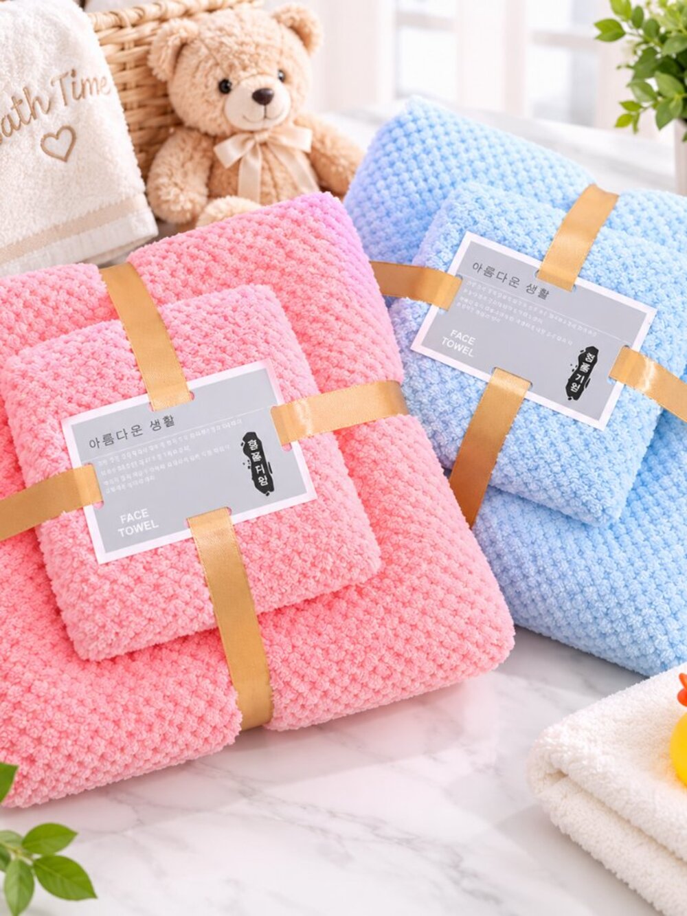 2-Piece Baby Bath Towel Set, Soft & Absorbent Coral Fleece No-Shedding, Newbon